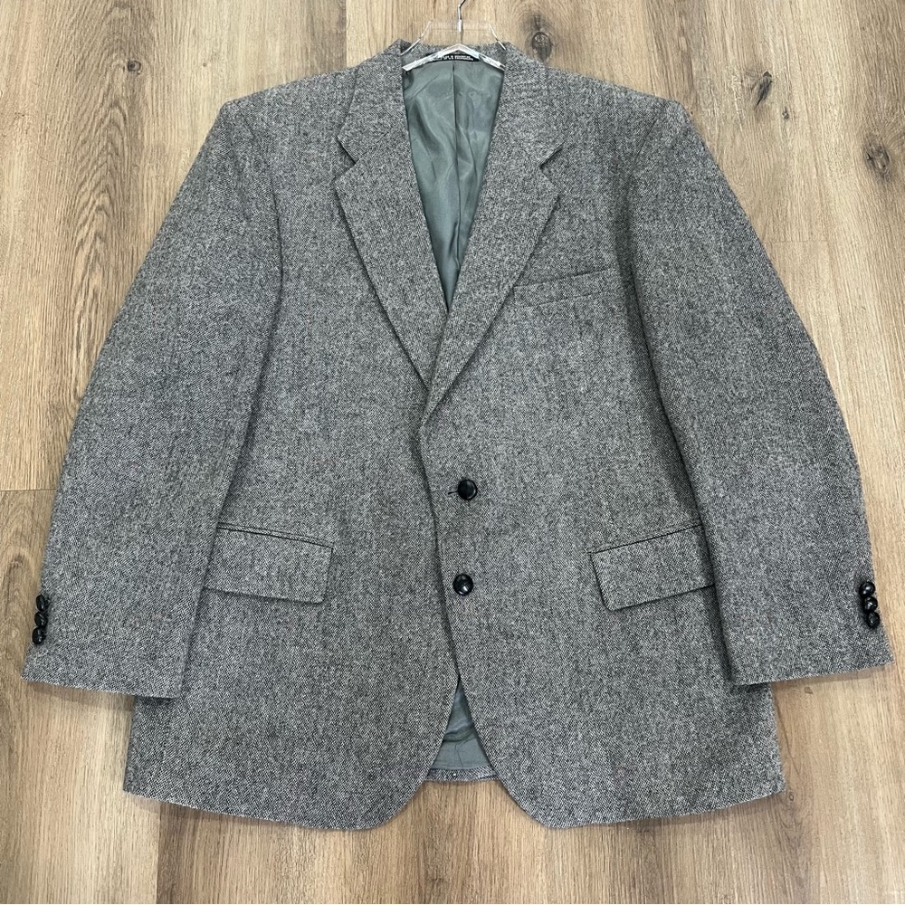 Barrington Men's Blazer Jacket Gray Wool‎ Tweed Herringbone 2 Button Size 44R
